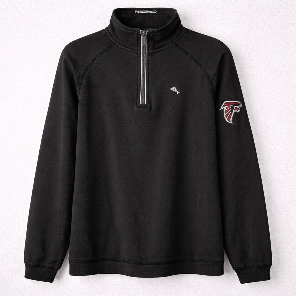 Atlanta Falcons Tommy Bahama Bungalow Pima Mens Black 1/4 Zip Pullover Medium M